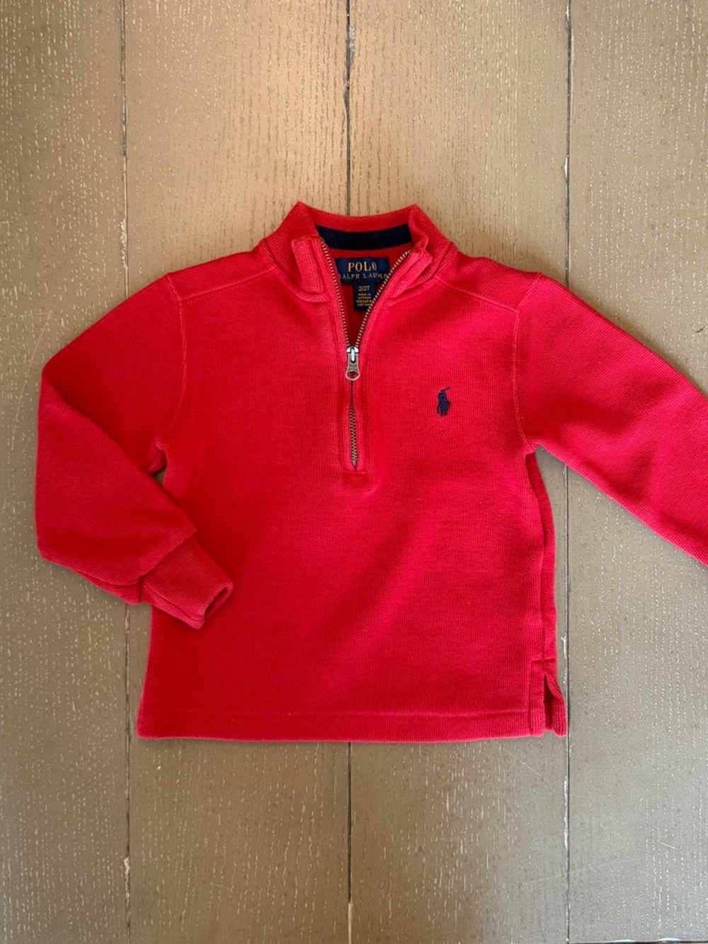 Polo Ralph Lauren Boys’ Long-Sleeve Red Quarter-Zip Pullover Sweater • Size 2T